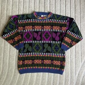 VTG 80s multicoloured patterned sweater Size M punk boho indie outdoor
